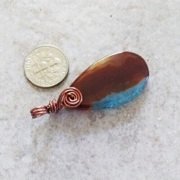 Blue Brown Russet Agate Pendant w. Crystalline Section - Boho SouthWestern Vibe - Picture 3 of 7